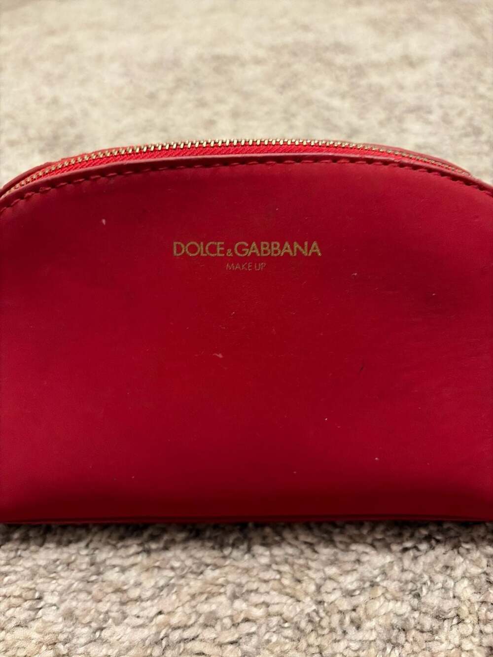 Dolce & Gabbana Beauty Red Cosmetic Makeup Bag with Lipstick Charm Zipper